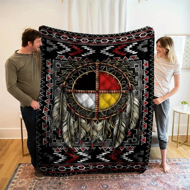 

Cozy Native American-Inspired Flannel Throw Blanket Soft Reversible, All-Season Comfort Couch Bed Office and Travel Gift Idea