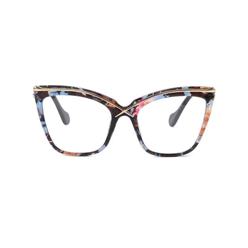 Brand Personality Design Retro Cat Eye Patchwork Color Femal Frame Photochromic Anti Blue Light Computer Women Reading Glasses