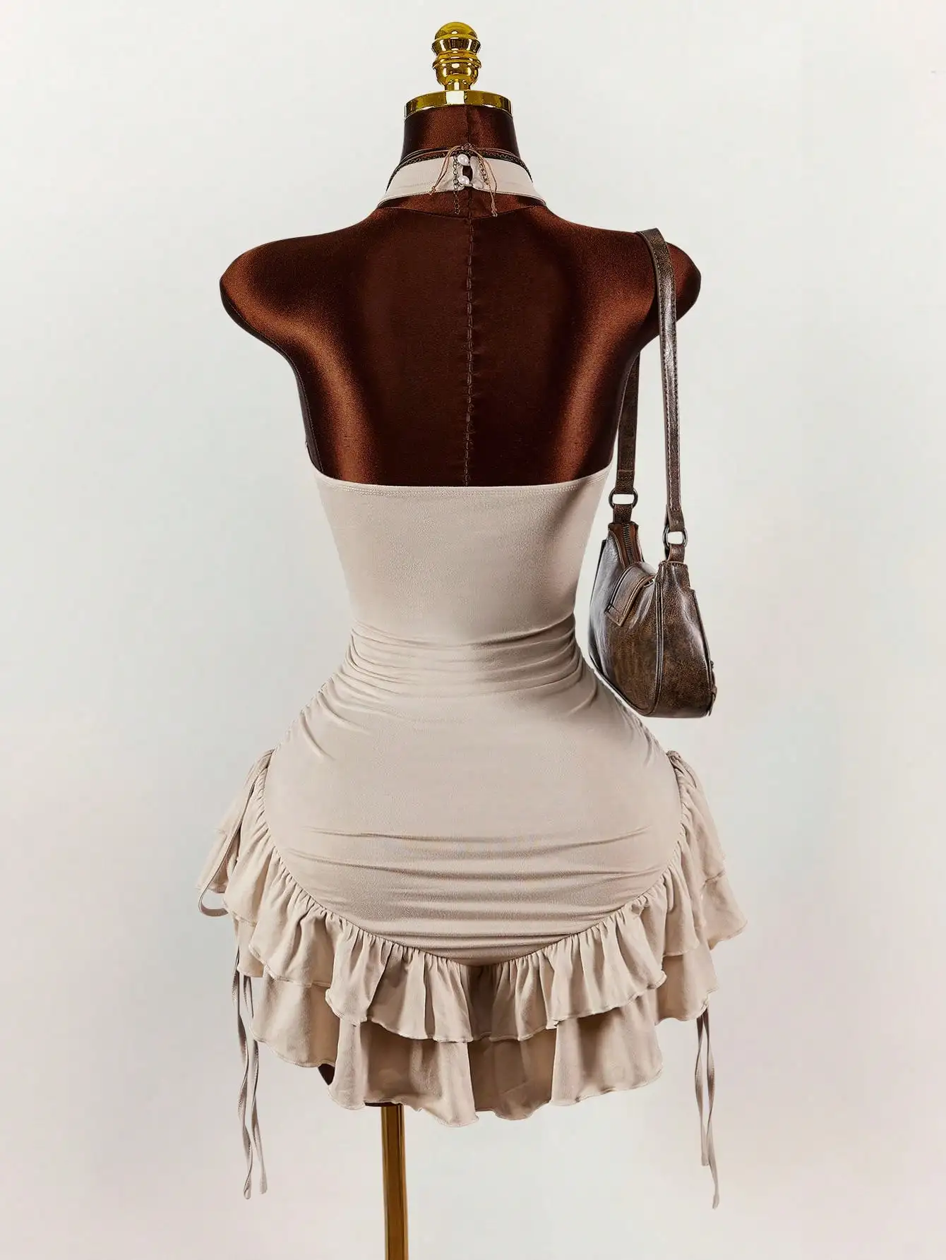 

Женское мини-платье с рюшами, высоким воротником и завышенной талией, асимметричный подол, в стиле Гэтсби, для праздничных вечеринок