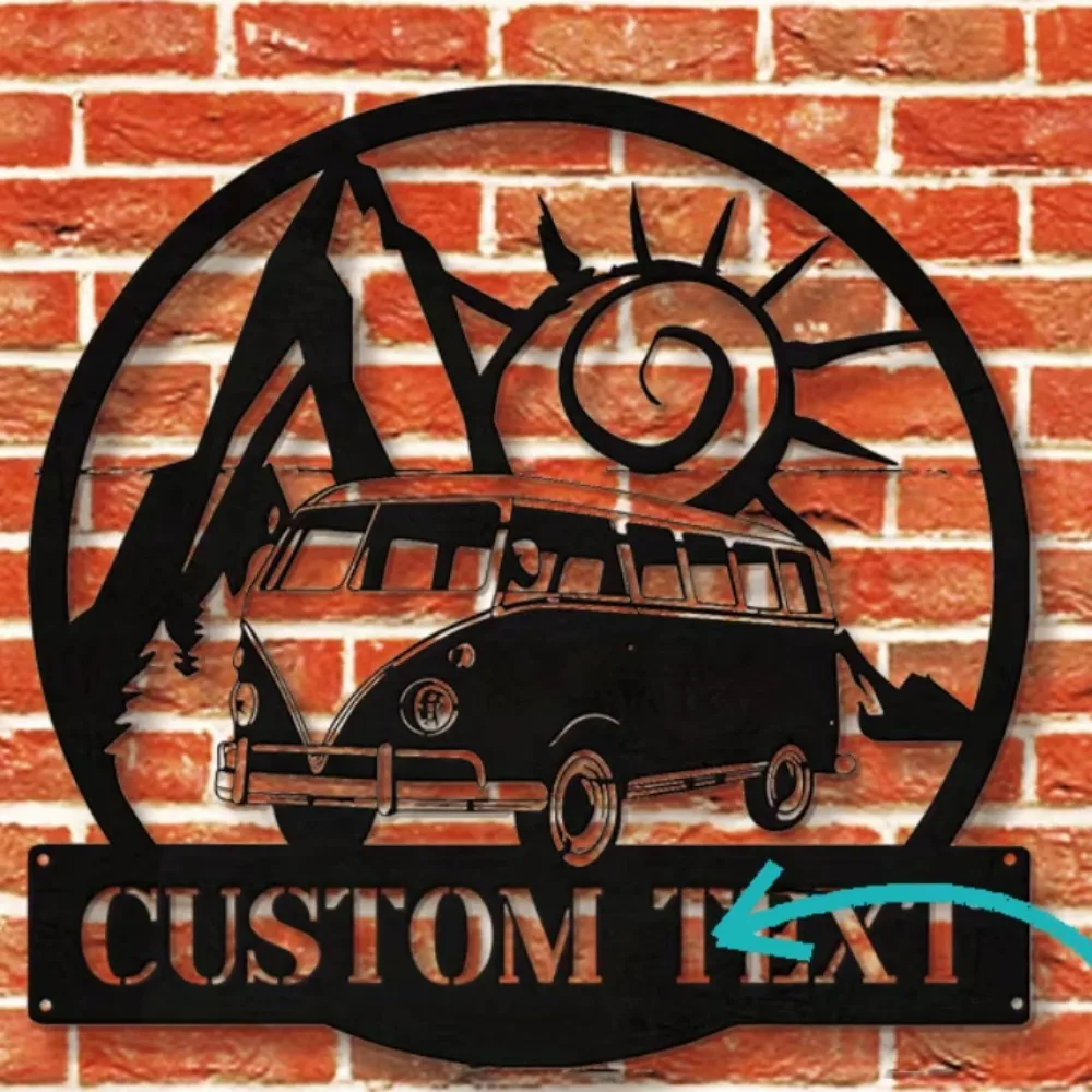 

Distinctive Custom Metal Wall Decoration.Hippie Van,Personalized Nameplate, Ideal for Any RV or Camper, Retro Allure.