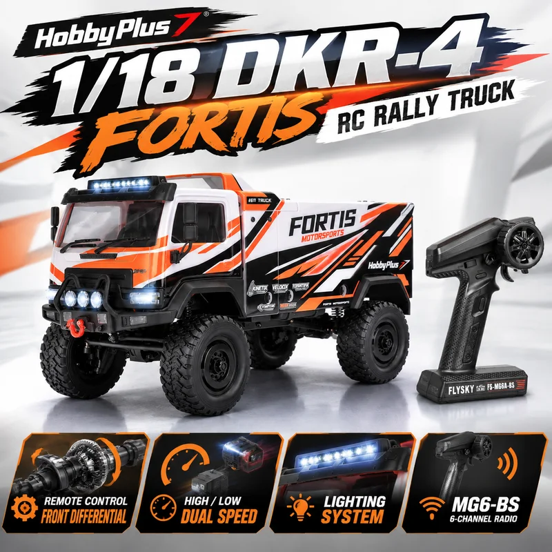 New Hobby Plus 1/18 DKR-4 Fortis Remote Control Winch Brushless Electric High Speed 4WD RC Rally Off-Road Truck Model With Light