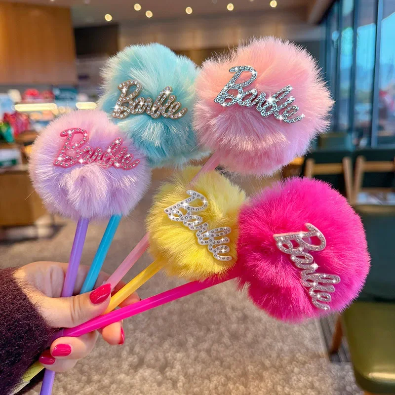 

Kawaii Cute Barbie Ball-Point Pen Neutral Pen Signature Pen Hairball Student Plush Pen Anime Friend Gift Birthday Gift For Girls