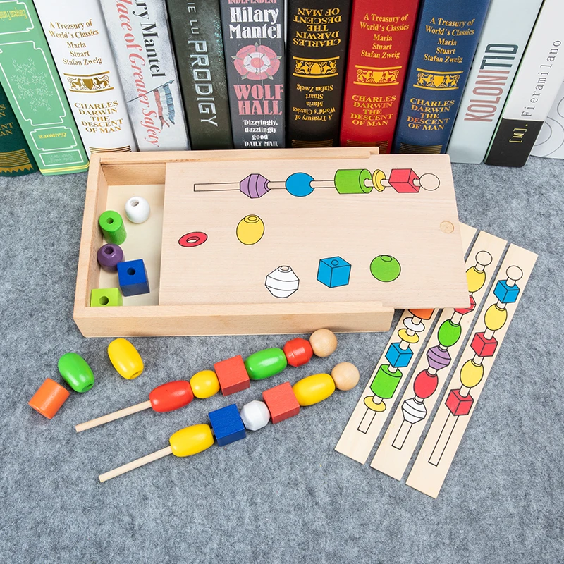 Wooden Threading Toys Montessori Beading Activities for Kids Hand-Eye Coordination Fine Motor Skill Color Shape Matching Game