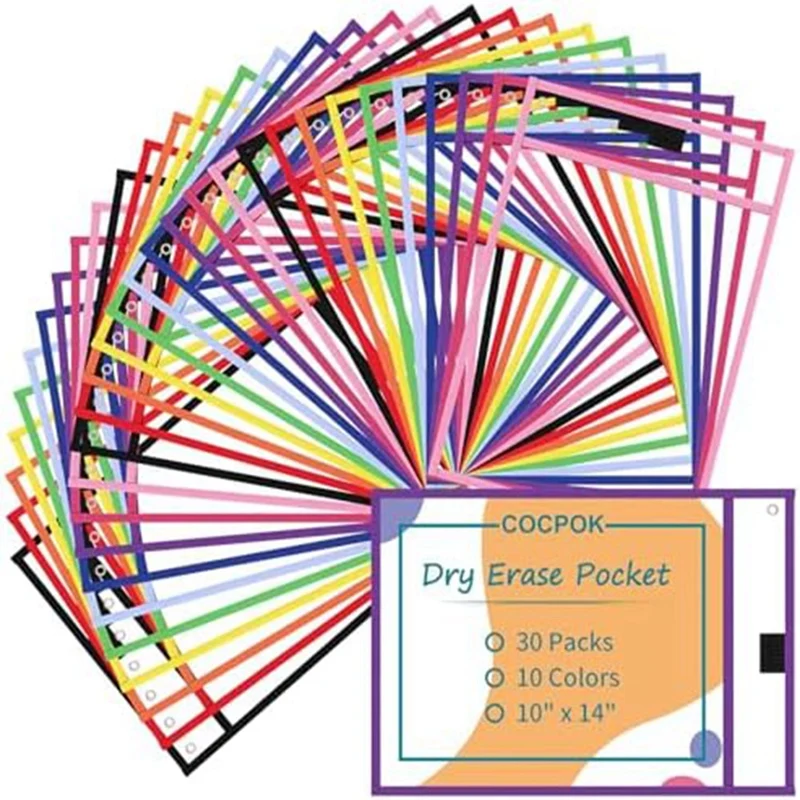 

Карманы для сухого стирания, упаковка из 30 многоразовых карманов для сухого стирания, прозрачные чехлы для сухого стирания, прочные пластиковые протекторы для сухого стирания