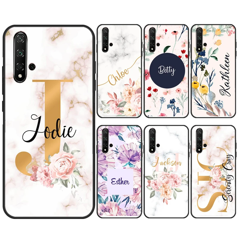 PERSONALISED floral name initial Case For Huawei Nova 3i 7i 11i 11 Pro 10 9 SE 5T Y60 Y61 Y70 Y90 Y91 P20 P30 P40 Lite Cover