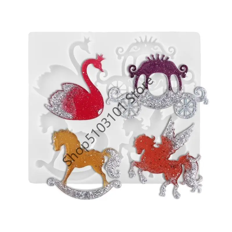 

4in1 Flying horse Wooden horse and carriage silicone molds DIY resin Pendant keychain