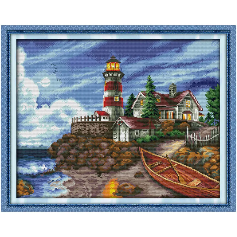 The Seaside Lighthouse Paintings Counted Unprinted On Canvas 14 11CT DMS Cross Stitch Pattern Embroider Kits DIY Needlework Sets