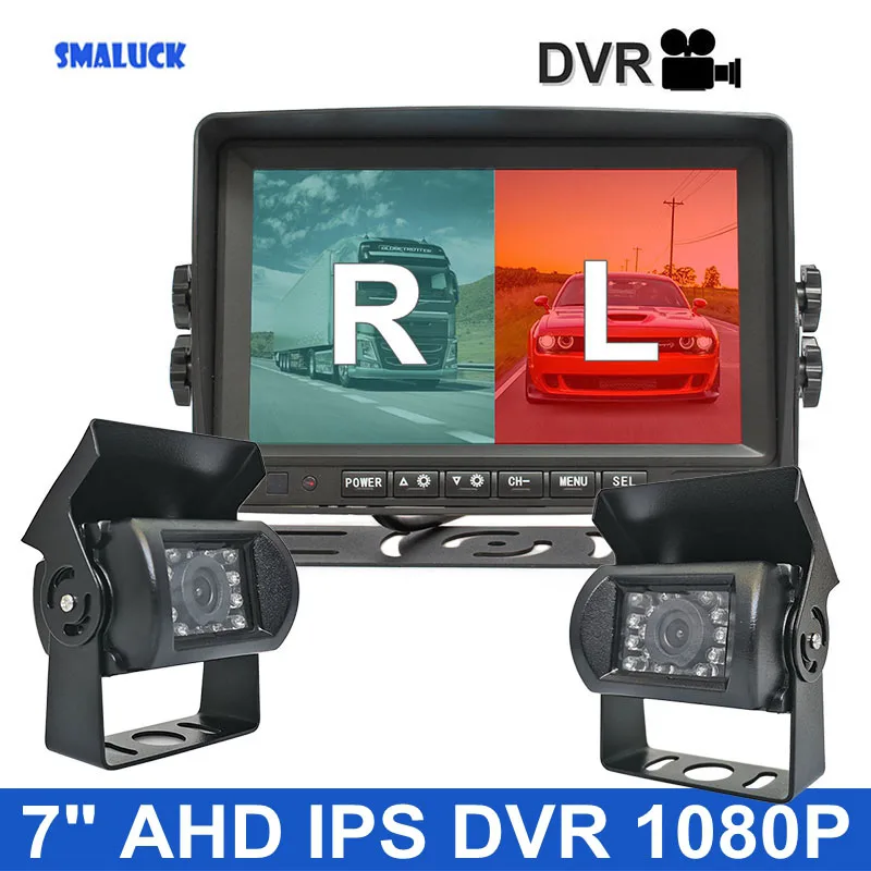 

SMALUCK 7-дюймовый AHD IPS двунаправленный экран, автомобильный монитор заднего вида, водонепроницаемая ИК 1080P AHD автомобильная камера, запись видео