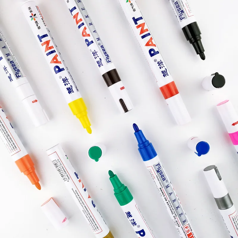 12 Color White Waterproof Rubber Permanent Paint Marker Pen Car Tyre Tread Environmental Tire Painting Highlighter Pen