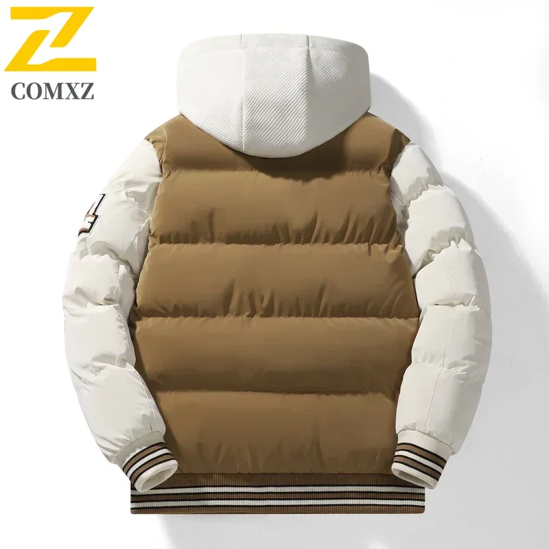 Winter Baseball Jacket 2024 New Embroidered Design Youth Coat Outdoor Fake 2-piece Men's Sports Hooded Cotton Jacket Plus Size - Image 2
