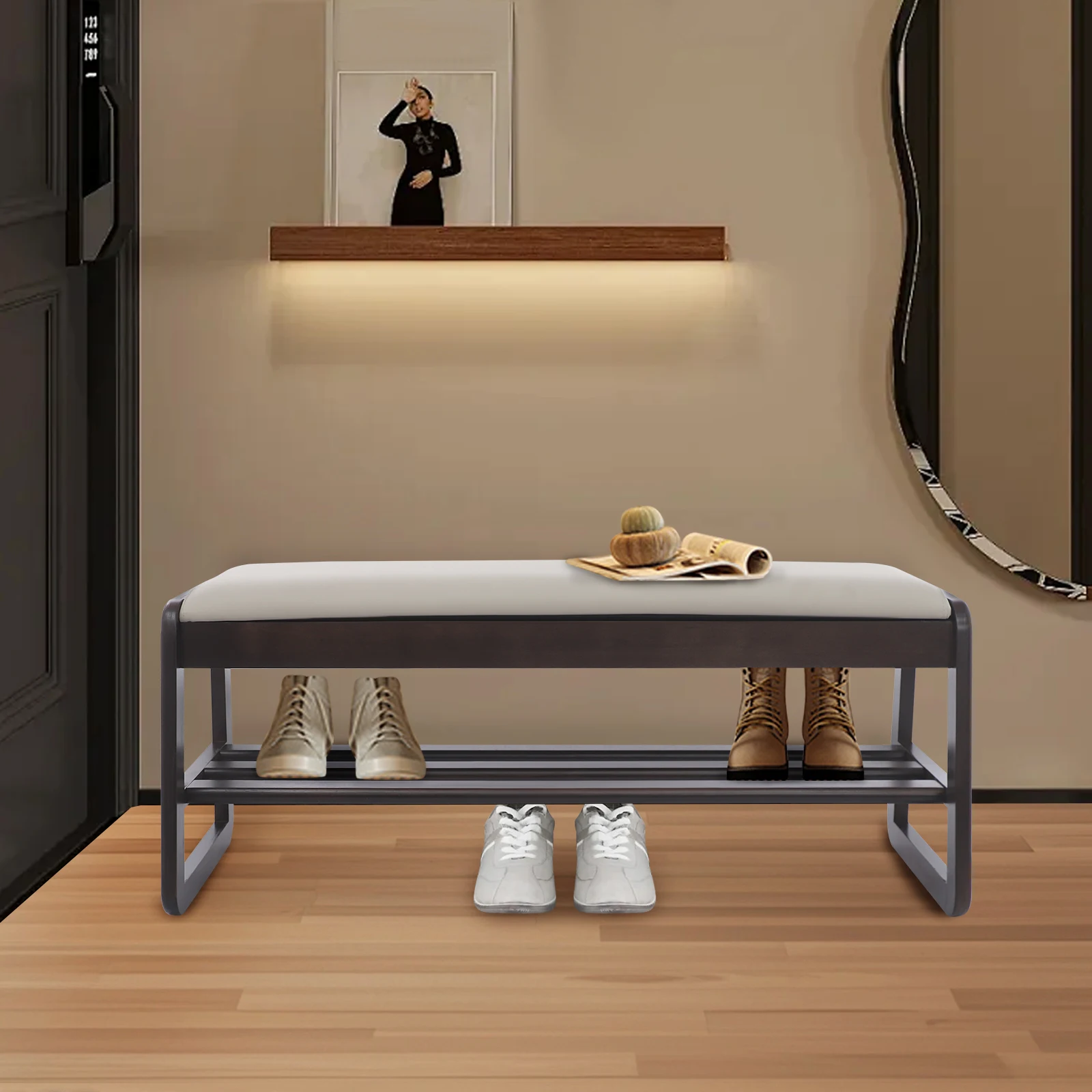 100cm Shoe Rack Bench with Cushion Shoe Organizer Bench with Storage Shoe Rack Bench for Entryway