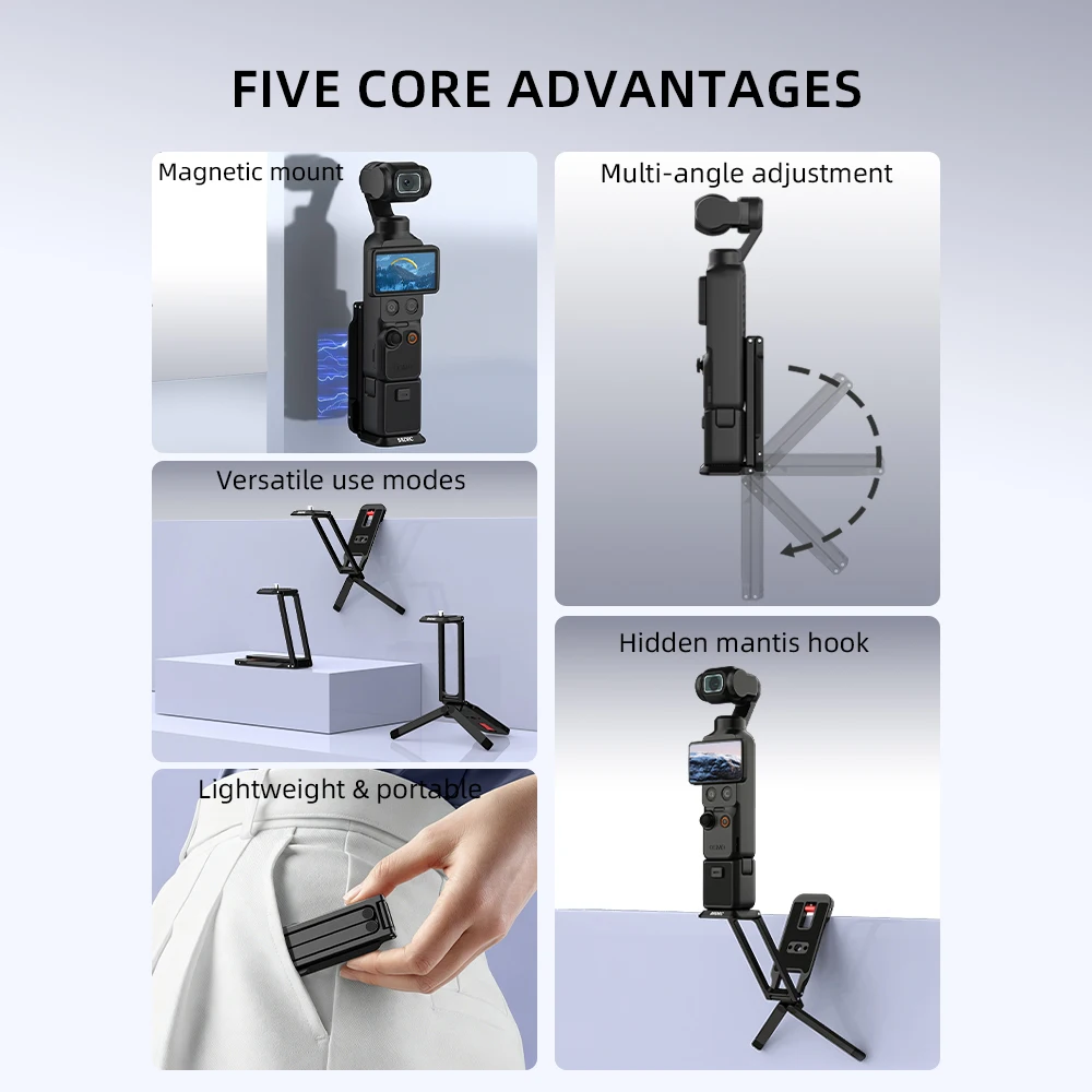 BRDRC Magnetisches Schnellwechsel-Stativ für DJI Pocket 4P/4/3/Insta360 Luna Ultra Faltbares Metall-Fotografie-Stativ mit Verstecktem Haken – Detail 2