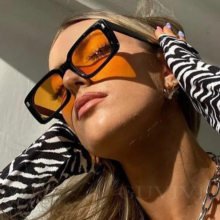 Square Sunglasses women Vintage Sun glasses men Brand Designer Mirror Vintage Sunglasses Women's Fashion Rivet Orange Lens Y2