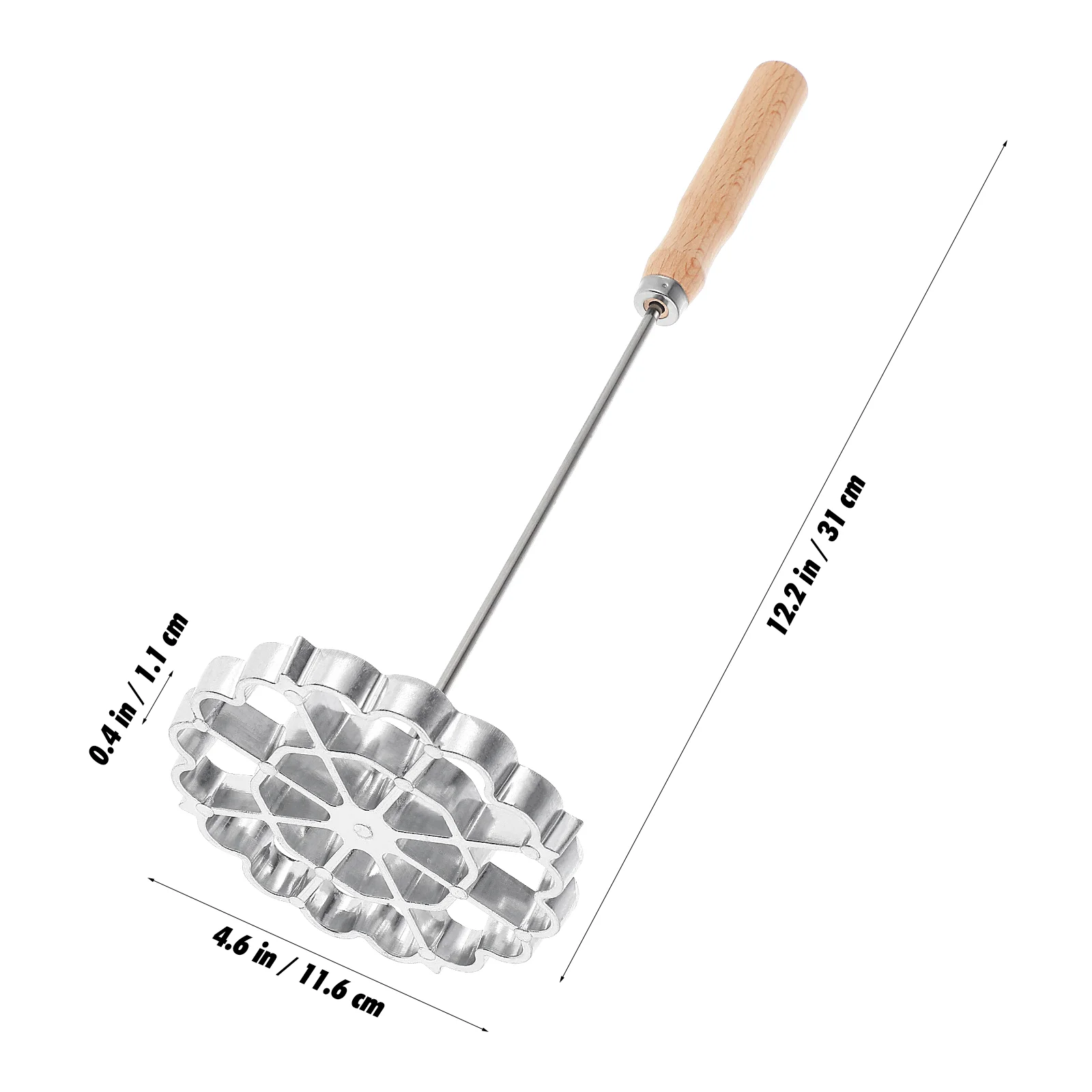 Molde de muelle de aceite, cuchara para freír plana, mango para el hogar, cocina, aperitivos, triturador de bebé, pastelería, herramienta de trabajo de aleación de aluminio y madera para el hogar