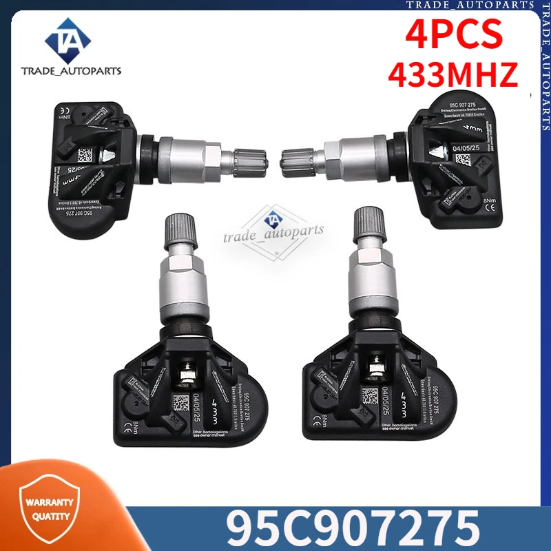 

4PCS Tire Pressure Monitor Sensor 95C907275 For 2024-2028 Audi A6 Q6 e-tron Porsche Macan Panamera Volkswagen Passat TPMS 433MHZ