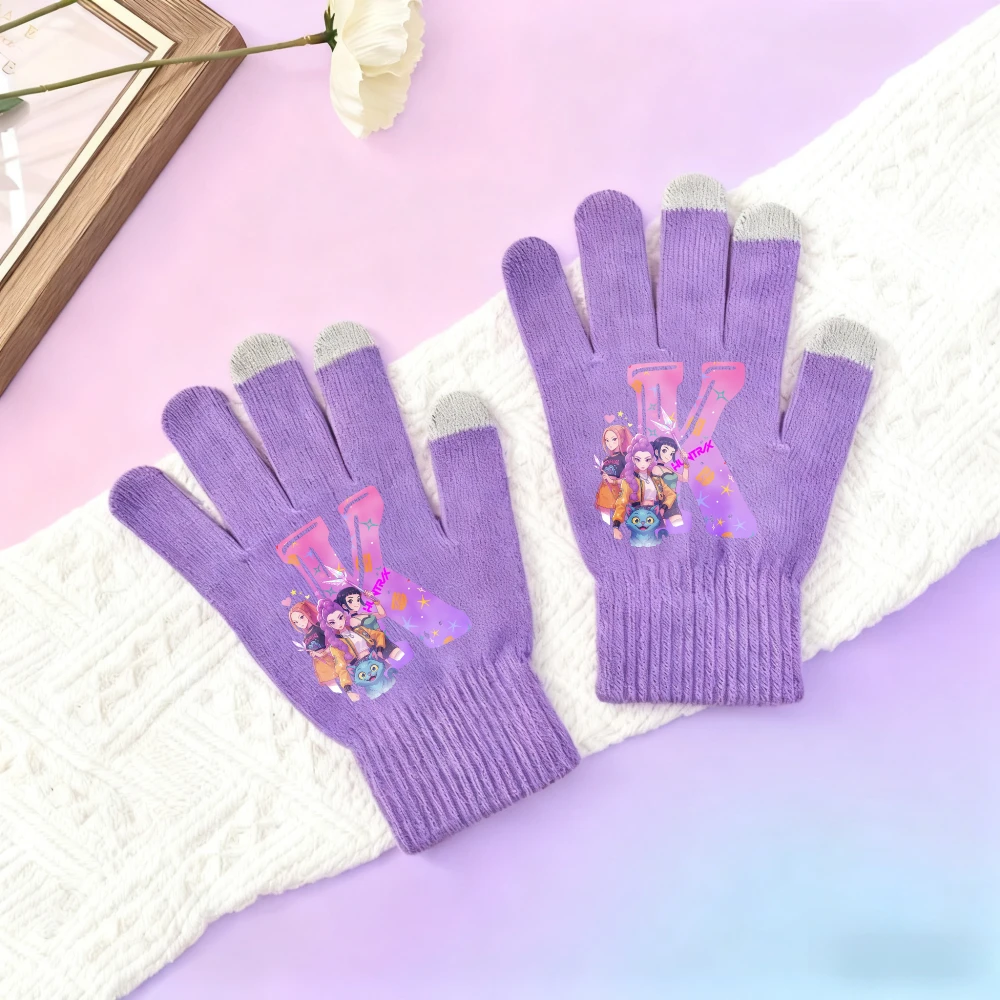 K-Pop شيطان الصيادين قفازات الفتيات لطيف أنيمي رسائل أصابع كاملة القفازات الأطفال شتاء دافئ شاشة اللمس قفازات دافئة الاطفال هدية #1