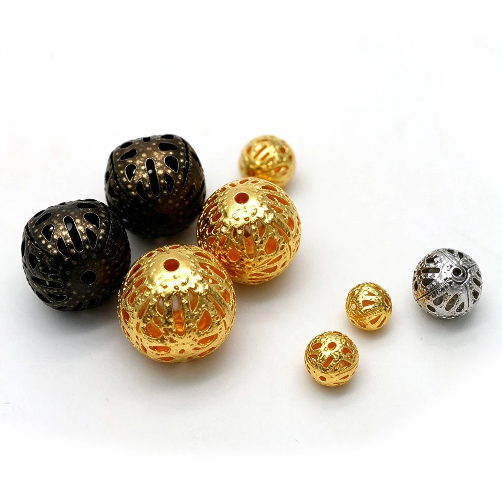 30-150Pcs Gold Silber Antike Bronze Filigrane Hohl Ball Spacer Metall Perlen für Schmuck Machen, 6 -12mm – Detail 1