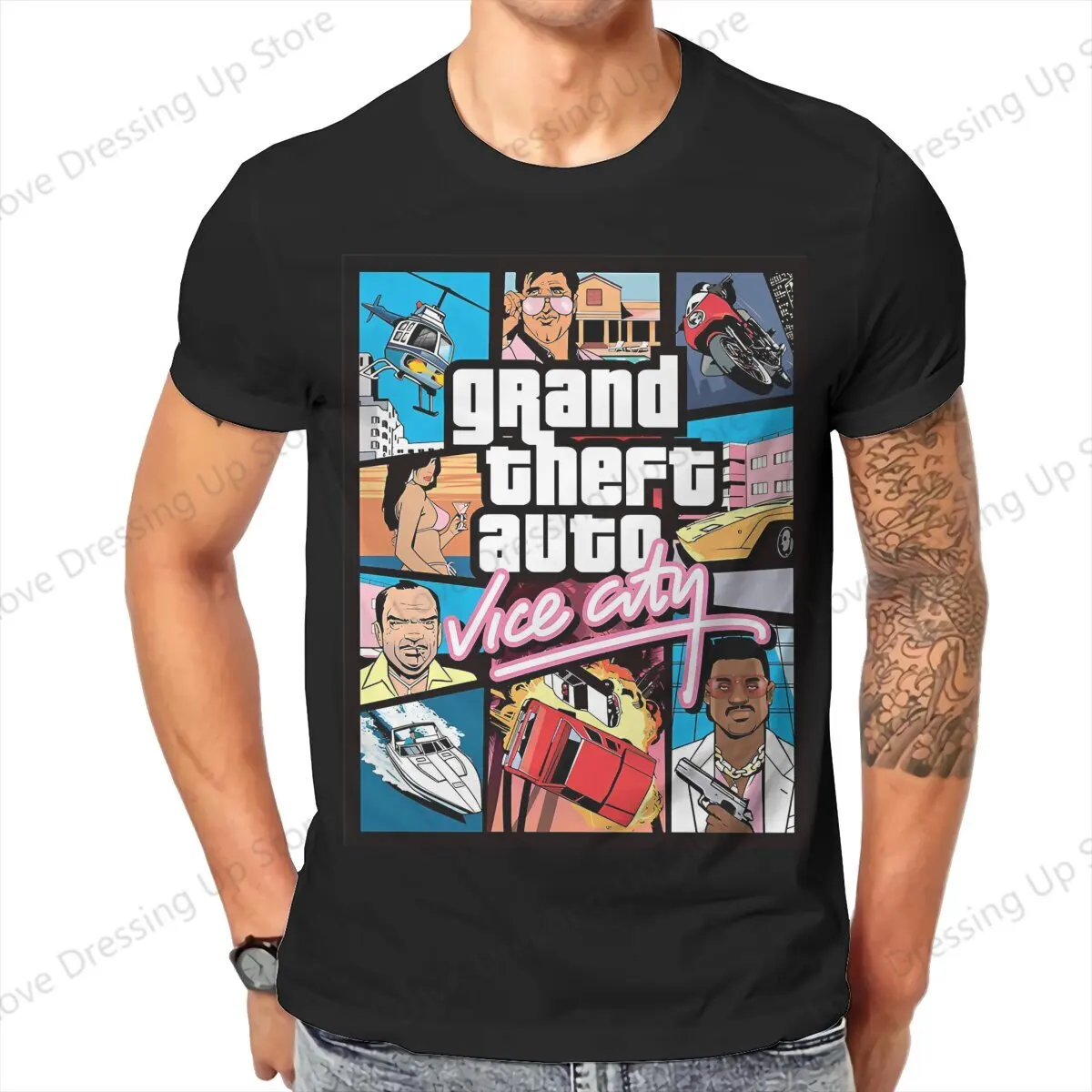 Grand Theft Auto Vice City Cover 100%Pure Cotton men\'s Tshirt Short Sleeve Tshirts Grand Theft Auto Gta Funny Tops