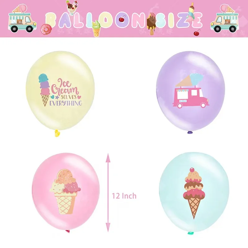 Eis Cartoon Thema Party Arrangement Popsicle Geburtstag Pull Flag Latex Ballon Kuchen Einsatz Karte Sommer Party Dekoration – Detail 3