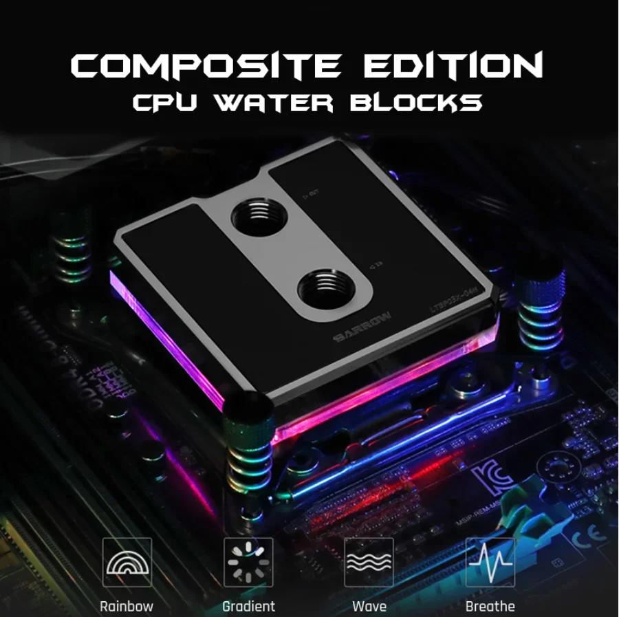 For Ryzen AM3/AM4 Composite CPU Water Blocks, POM/barss Top Optional, LRC 2.0 5v 3pin, Microwaterway Block,Barrow LTCP03A-04N