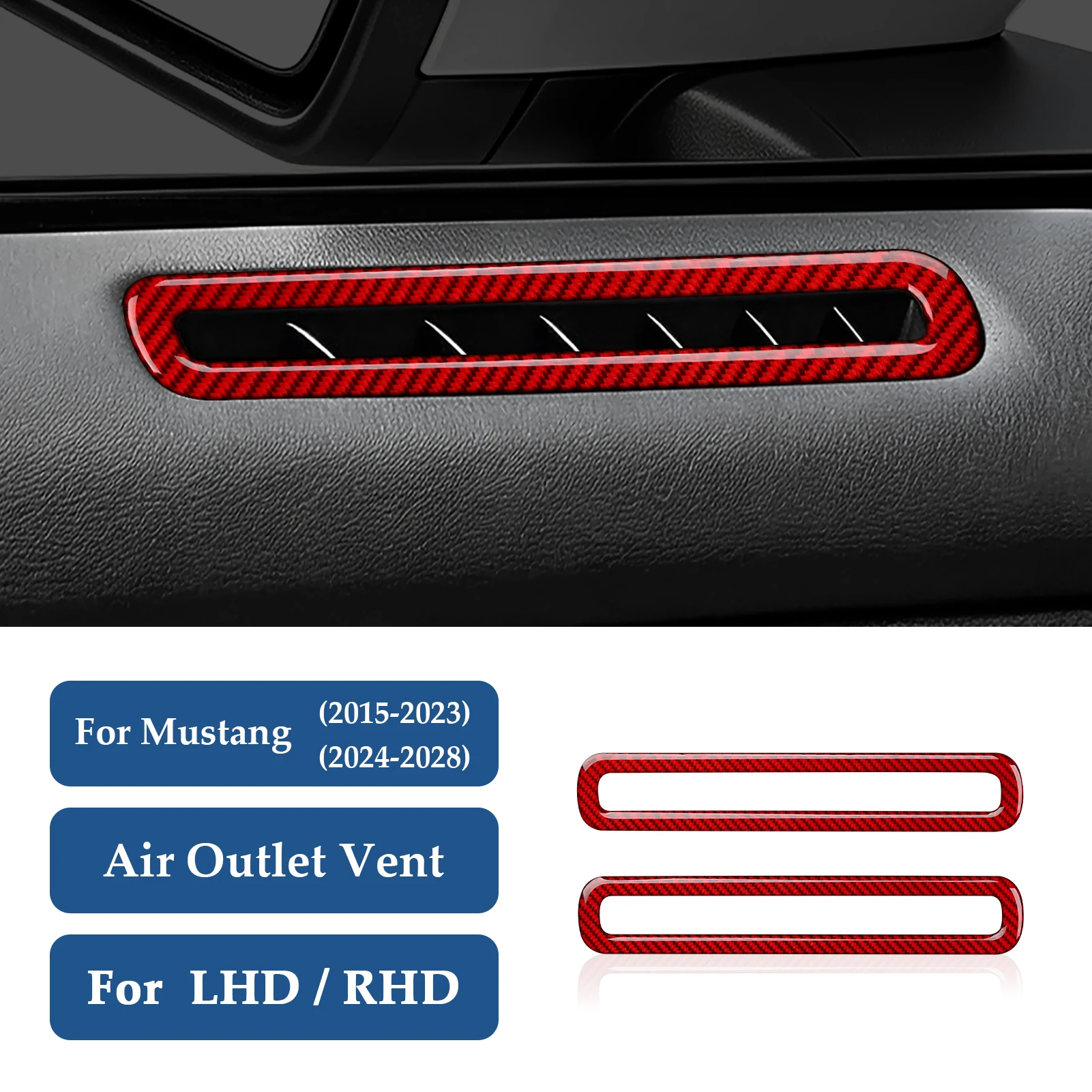 Red Soft Carbon Fiber Interior Sticker Set. Car Side Air Outlet Panel. For Ford Mustang 2015-2028 Accessories.