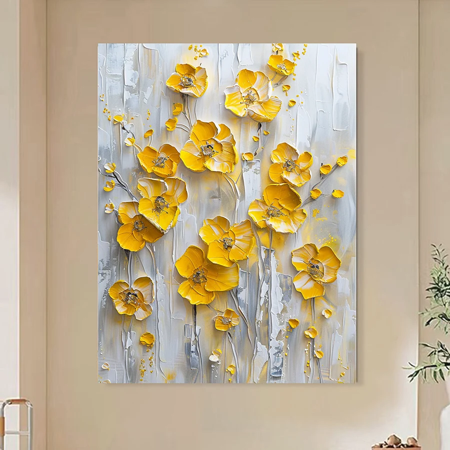 Abstract Texture Oil Painting Yellow Flowers Decoration Painting,Living Room Decor Art Gift,Print Poster Wall Art Picture,No Fra