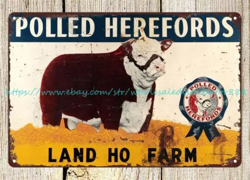 Polled Herefords Land Ho Farm metal tin sign brewery pub wall art decor