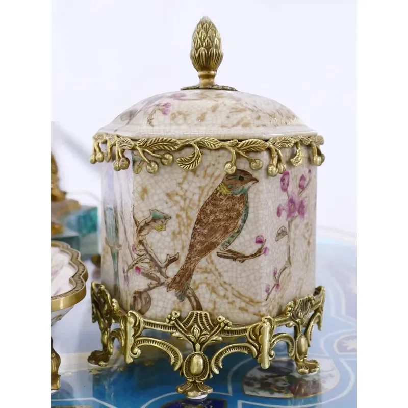 Vintage Brass Ceramic Storage Jar with Lid for White Tea Coffee Sugar High Quality Antique Luster Home Decoration Container