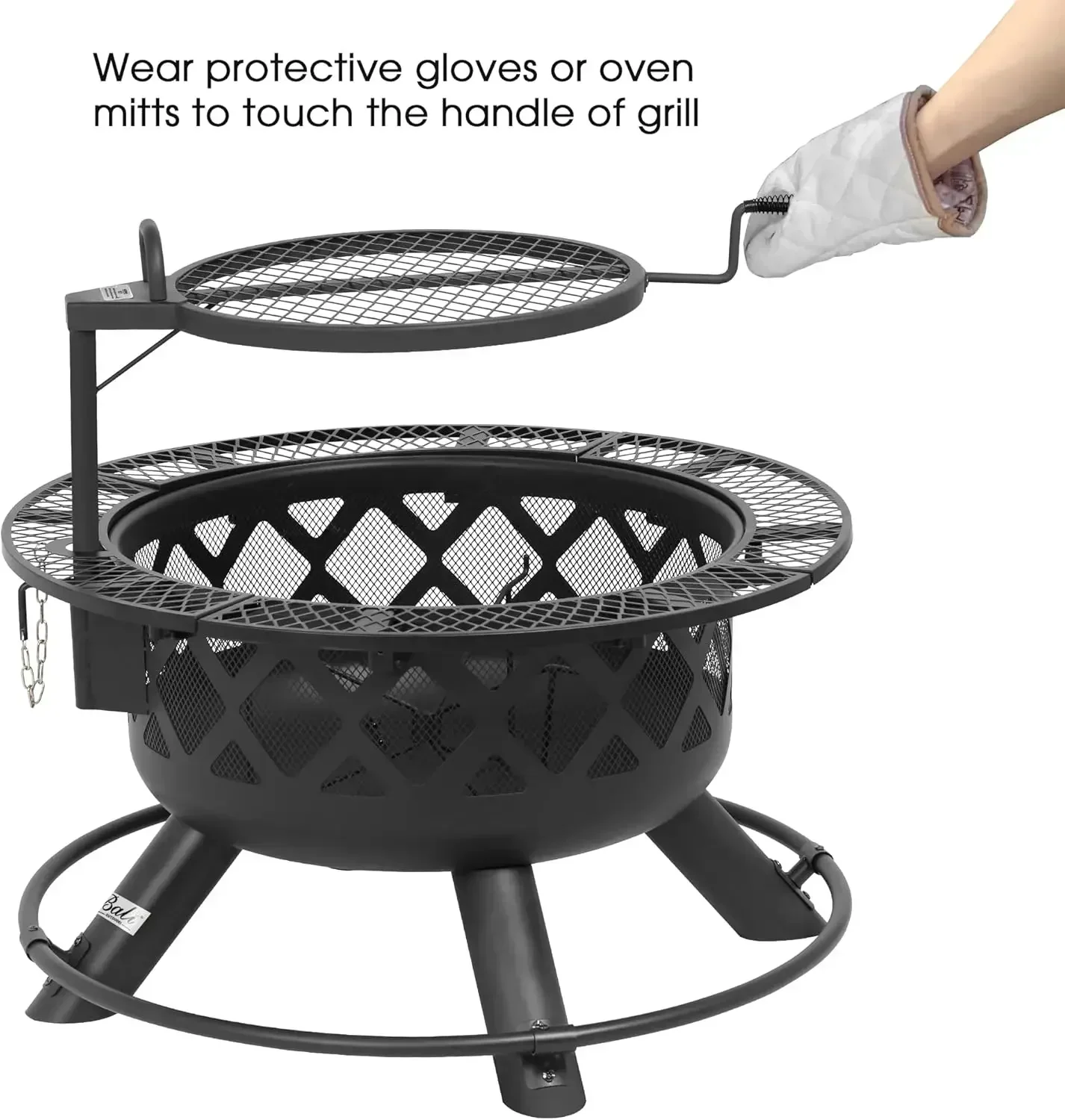 

[Discounted Price!]Wood Burning Fire Pit with Quick Removable Cooking Grill, Black, 32in, portable fire pit