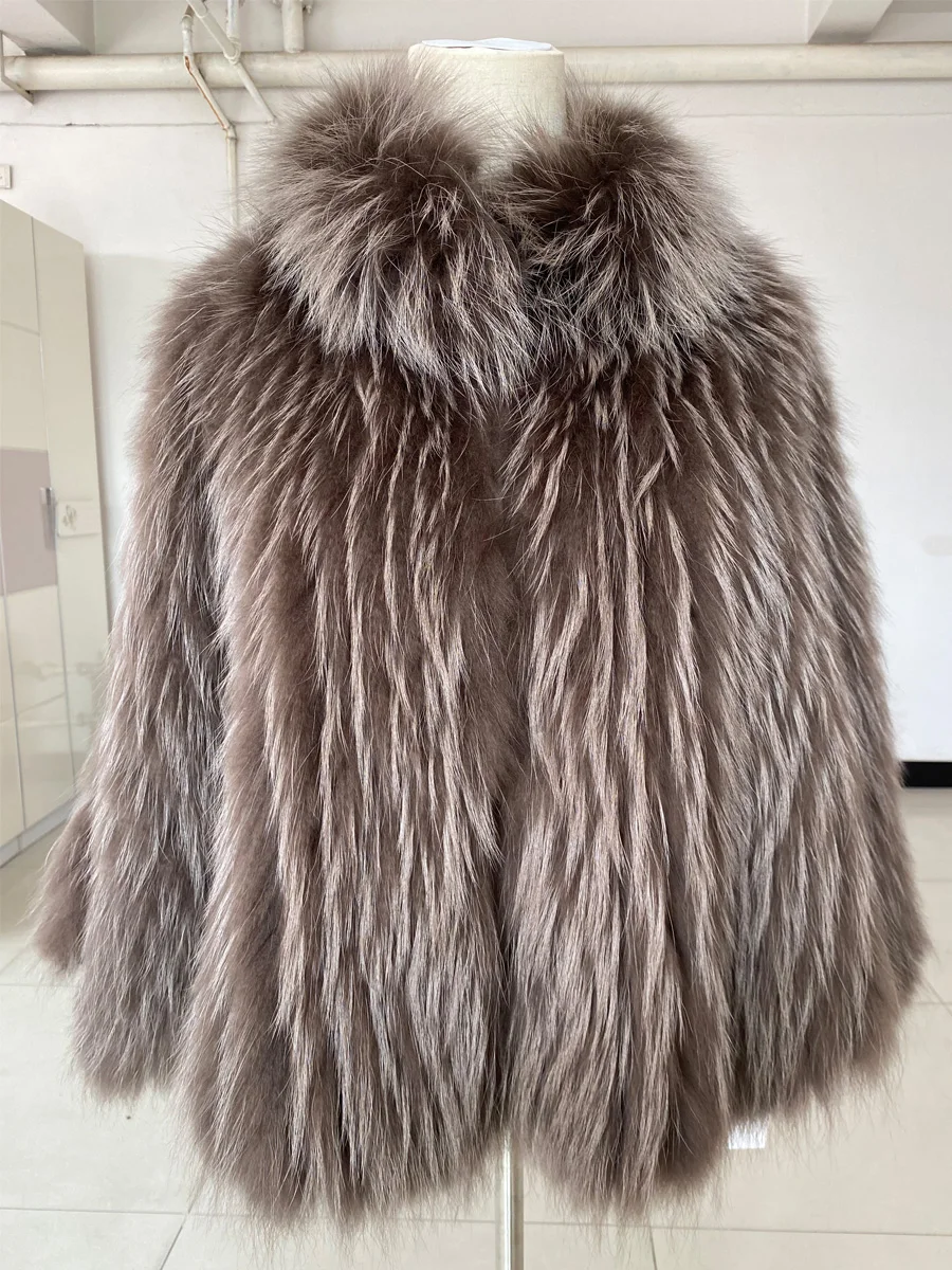 HDHOHR 2025 리얼 폭스 퍼 코트 여성용 럭셔리 천연 니트 폭스 퍼 재킷 겨울 따뜻한 리얼 퍼 의류 여성용 플러스 사이즈