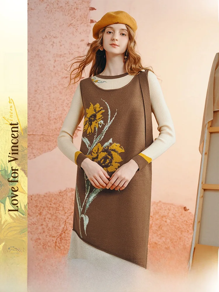 

Vannao Autumn 2026 Retro Embroidered Patchwork Knitwear Women's Base Layer irt Artistic Sle Long Sve Soft Polyester