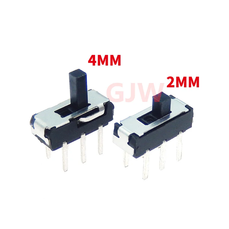 10 sztuk/partia 6-pinowy uchwyt wysoki 2 MM/4 MM przełącznik suwakowy 2-pozycyjny przełącznik dwupozycyjny dla PCB DPDT przełącznik pionowy przełączniki dźwigniowe
