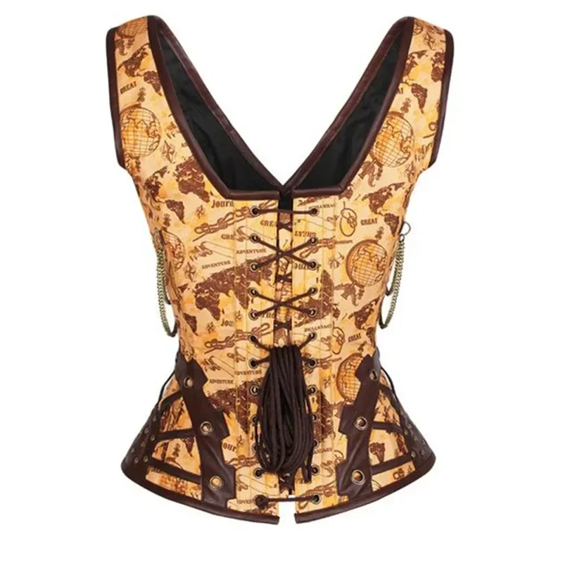 여성용 스팀펑크 고딕 코르셋, 스틸 본 리벳 포함, 하이 퀄리티 조끼 탑, 허리 컨트롤 코르셋 및 뷔스티에, 섹시한 가죽 1
