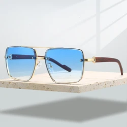 KAMMPT Fashion Retro Pilot Gradient Shades Women New Trendy Wooden Travelling Decor Sunglasses Chic Metal Rim Men's Sun Glasses