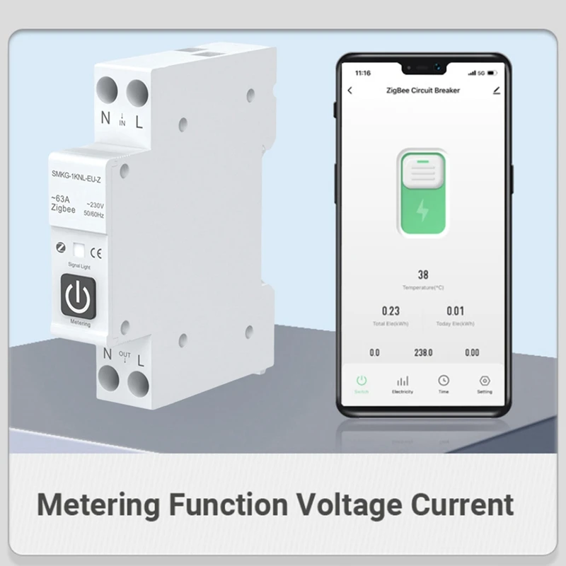 Tuya 63a 1p + n zigbee disjuntor inteligente com medição casa inteligente controle remoto sem fio vida inteligente alexa casa