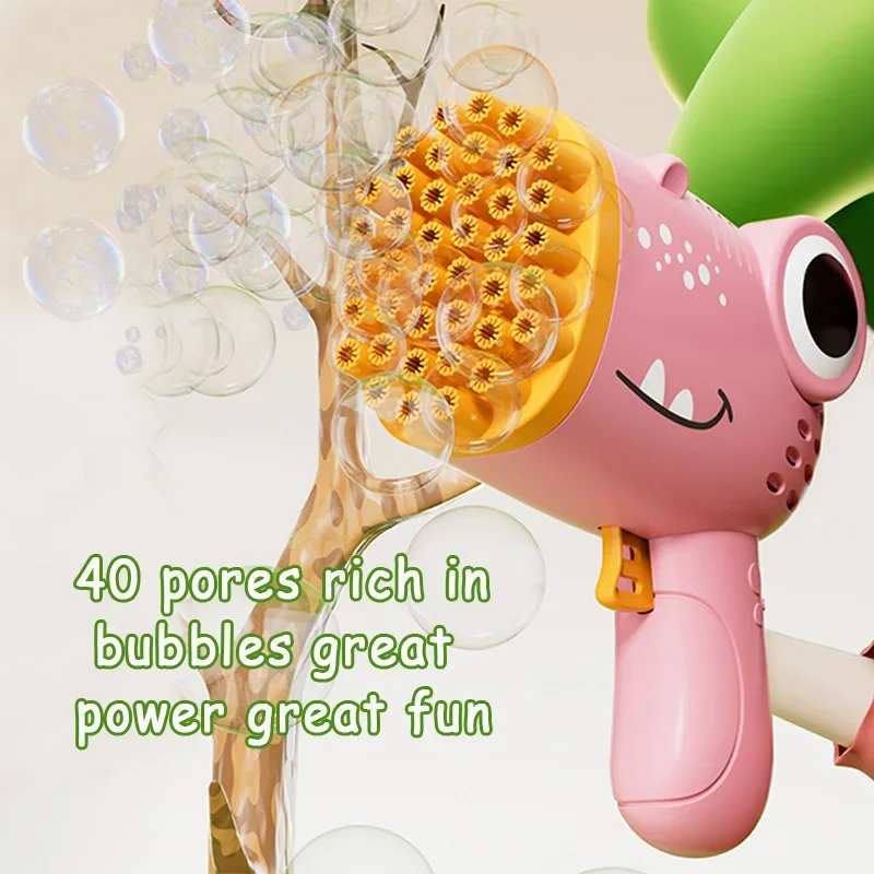 Kids 40 Hole Dinosaur Bubble Gun Toys Summer Soap Water Bubble Machine 2-in-1 Electric Bubble Machine For Children Gift Toys