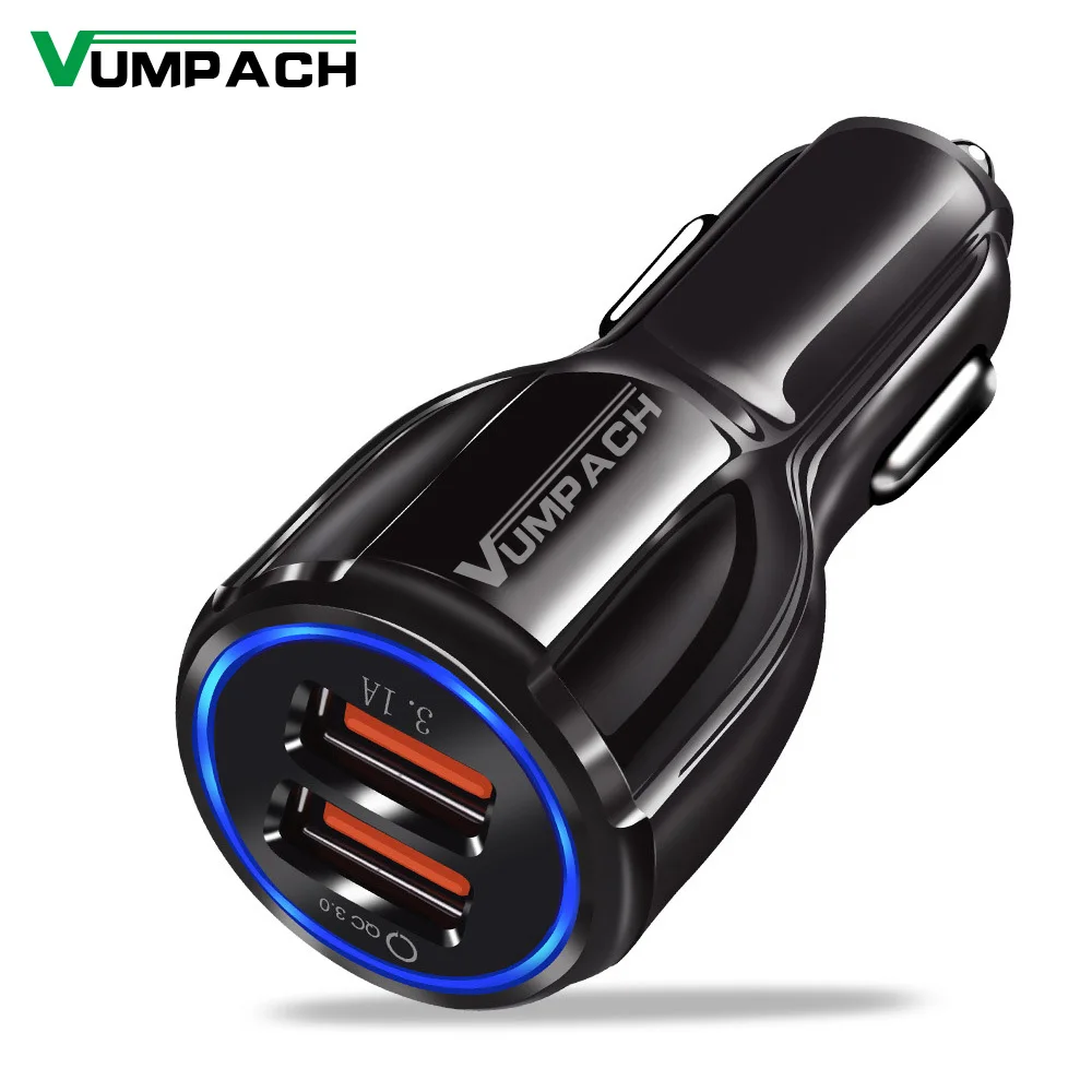 Vumpach Car Quick Charge QC 3.0 Mobile Phone Charger 2 Port USB Fast Car Charger for Samsung Xiaomi Ipad Sony Tablet Car Charger