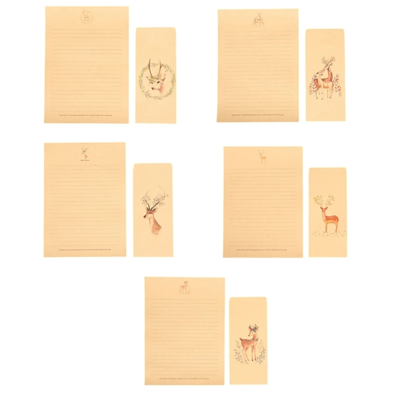 

10x/Set Stationery Paper and Envelopes Set Deer Pattern Letter Writing Paper Writing Stationary Paper for Gift Cards Dropship