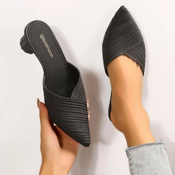 New Mid-heel Outer Slippers Pointed-toe Casual Shoes Spring and Summer Fashionable Toe-toe Half Slippers for Women Women