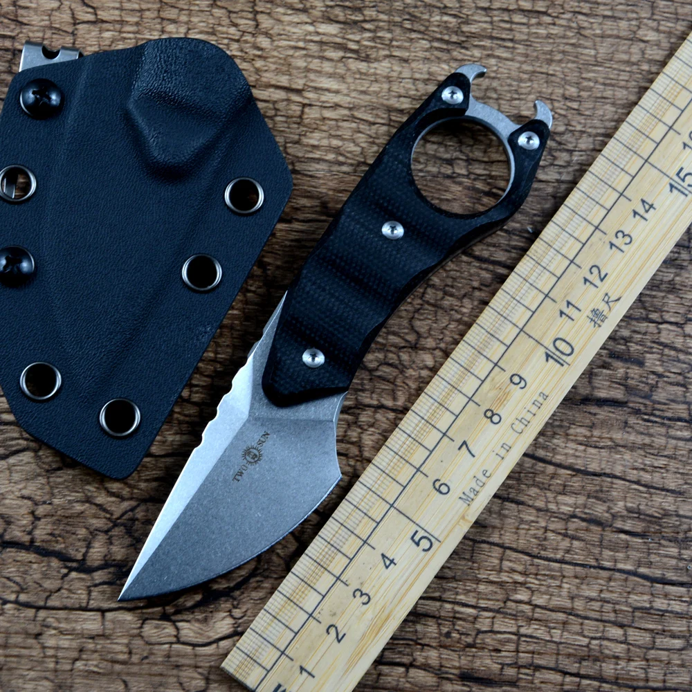 TWOSUN Fixed Knife 14C28N Stonewashed Blade Kydex Sheath Outdoor Camping Hunting EDC TS557