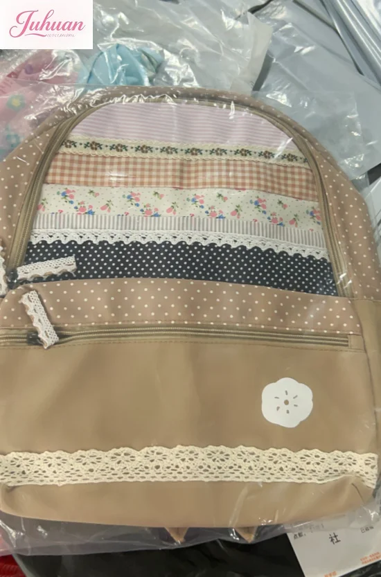 Japanese Vintage Y2k Aesthetic Backpack Sweet Cute Flower Print Schoolbags Women Patchwork Striped Plaid Backpacks for Students