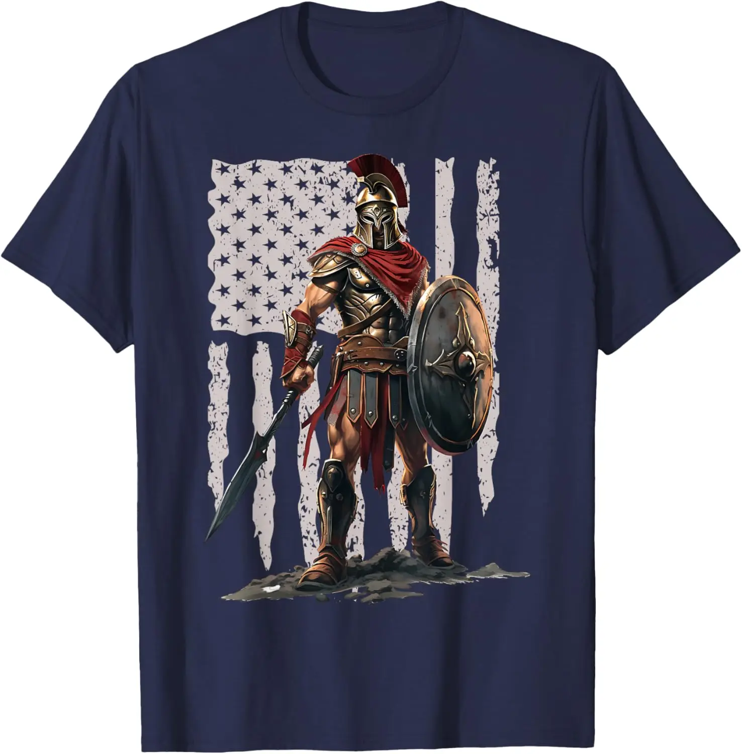 American Flag Spartan Warrior Patriotic T-Shirt 100% Cotton O-Neck Short Sleeve Summer Casual Mens T-shirt Size S-3XL