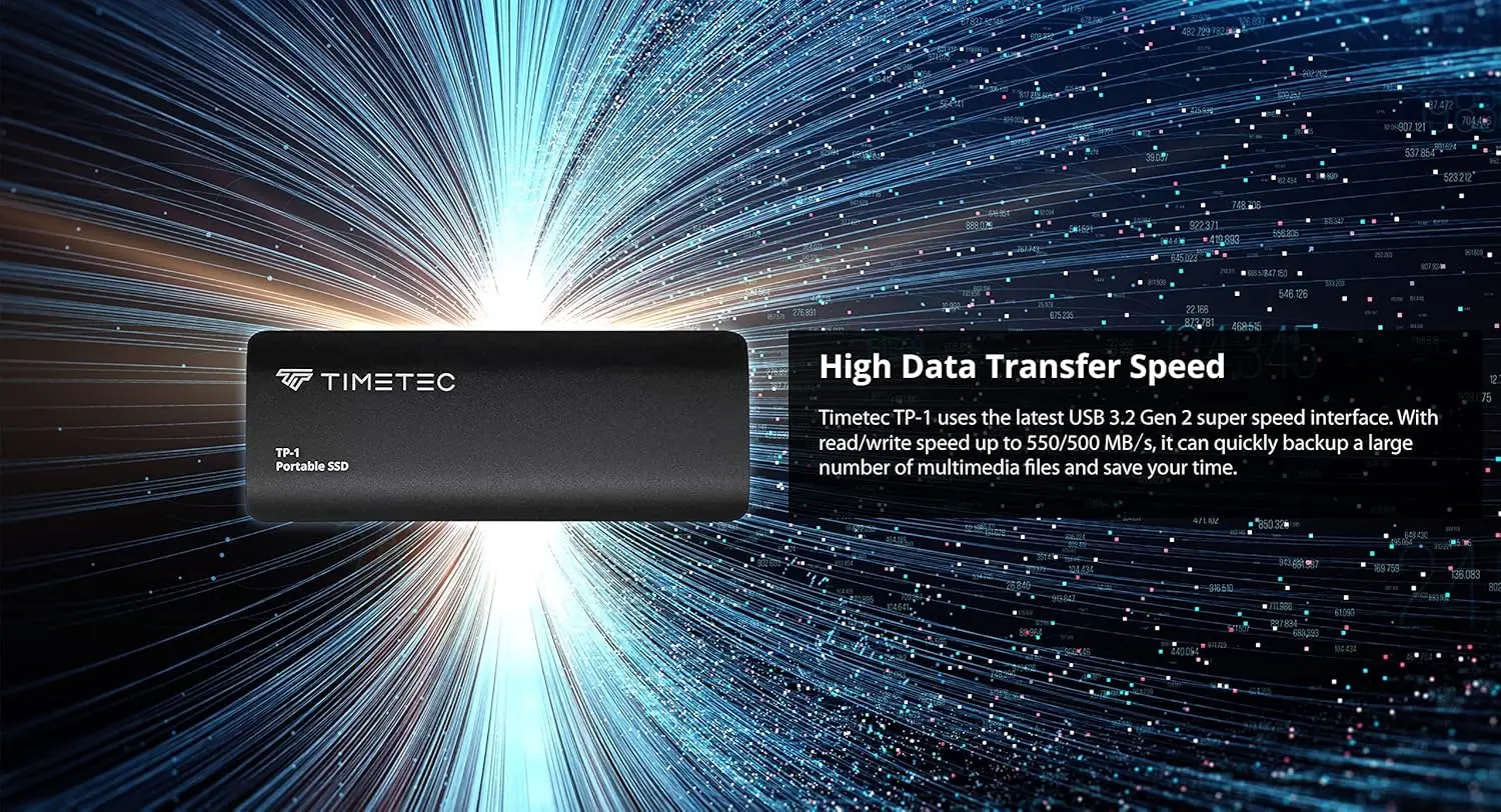 1TB Portable External SSD USB 3.2 Gen2 Type C Up to 550MB/s Ultra-Light Aluminum Mini Solid State Drive for Laptop/Mac/PC - Black