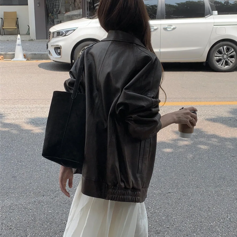 여성 코트 인조 가죽 재킷 턴다운 칼라 숏 코트 Y2K 스트릿웨어 PU 재킷 지퍼 아우터웨어 가을 겨울 2025