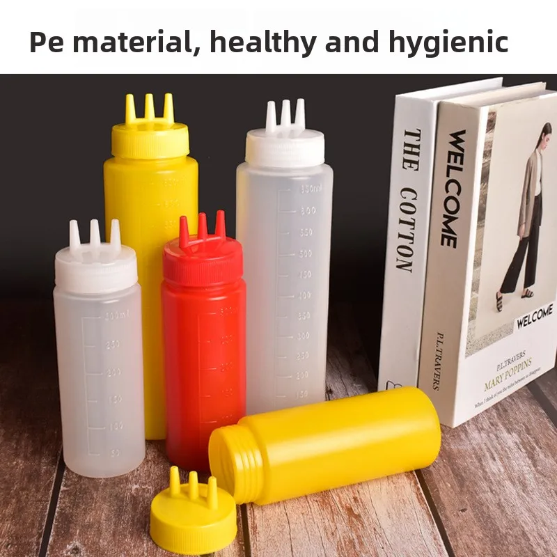 3-Hole Squeeze Bottle With Scale Kitchen Condiment Dispenser For Salad Dressing Ketchup Jam