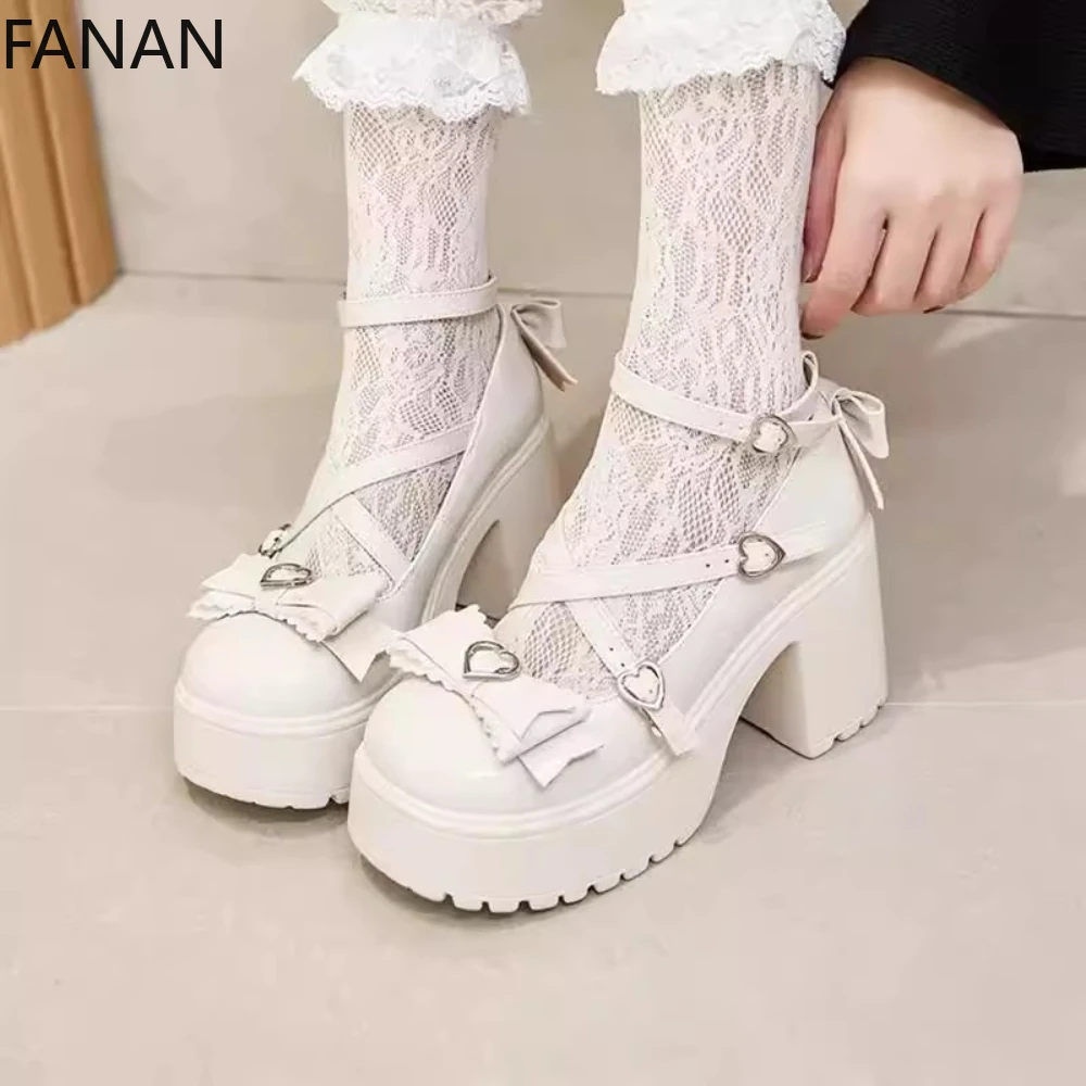 

Новинка 2023 года, кожаные туфли Лолиты, униформа JK, туфли-лодочки на высоком каблуке в стиле принцессы, милые белые туфли Мэри Джейн на высокой платформе, японская обувь на плоской подошве