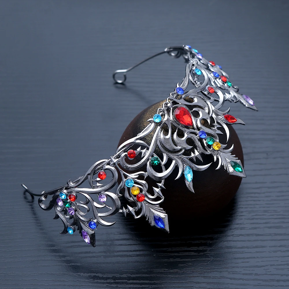 Gotische Regenbogen-Edelsteine, Haarkrone, kompliziertes mittelalterliches Fantasy-Design, perfektes Cosplay, Renaissance, bezaubernde besondere Anlässe – Detail 5