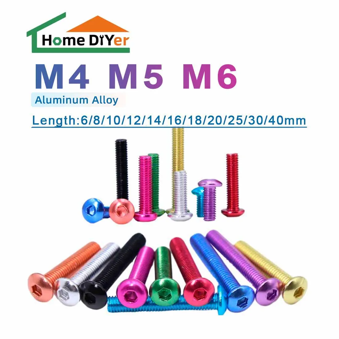 10PCS 7075 Aluminum Button Head Screw  M5 M6*5/6/8/10/12/16/20/25~40mm Colourful Aluminum Hex Socket Round Head Screw