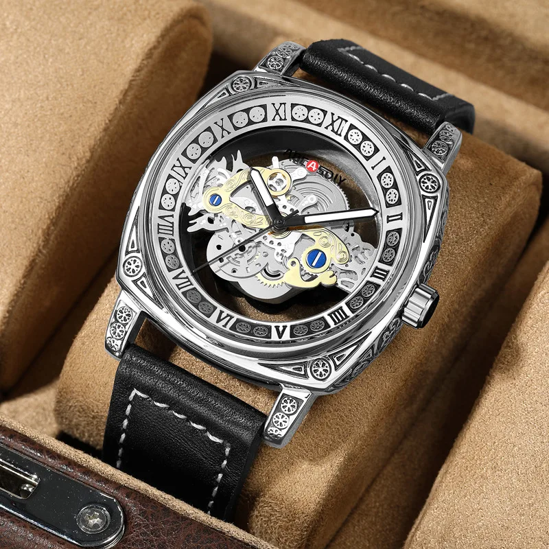 Genuine fashion double-sided transparent hollow men's watch luminous waterproof quartz watch cross-border business men's watch
