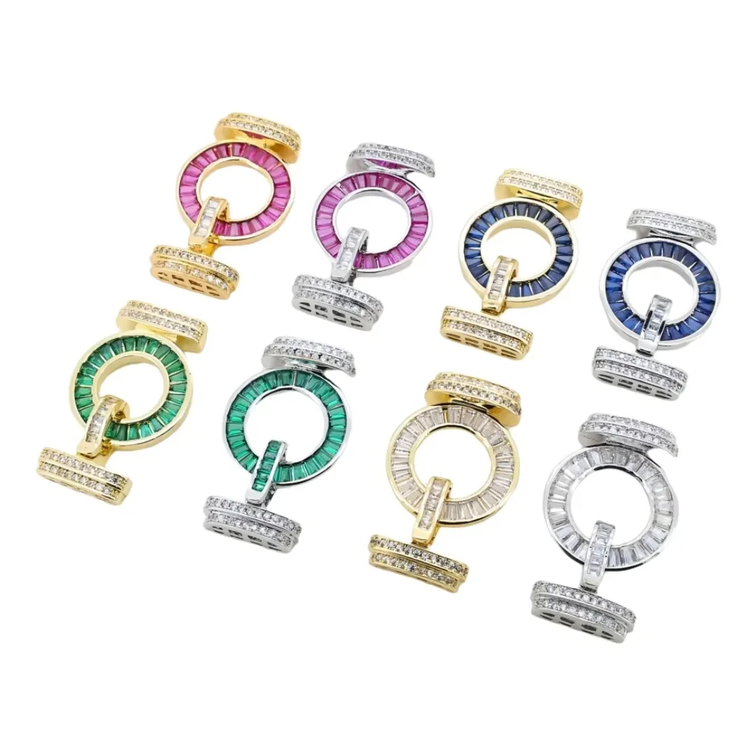 1pcs Round O‑shape Inlaid Red Green Tapered Zircon Clasp Pave Clear Zircon Connector Lock for Pearl Necklace DIY Jewelry Making